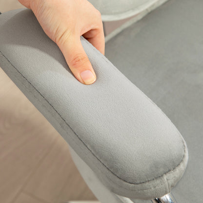 Chic Gray Velvet-Feel Swivel Office Chair with Rhinestone Accents and Adjustable Height