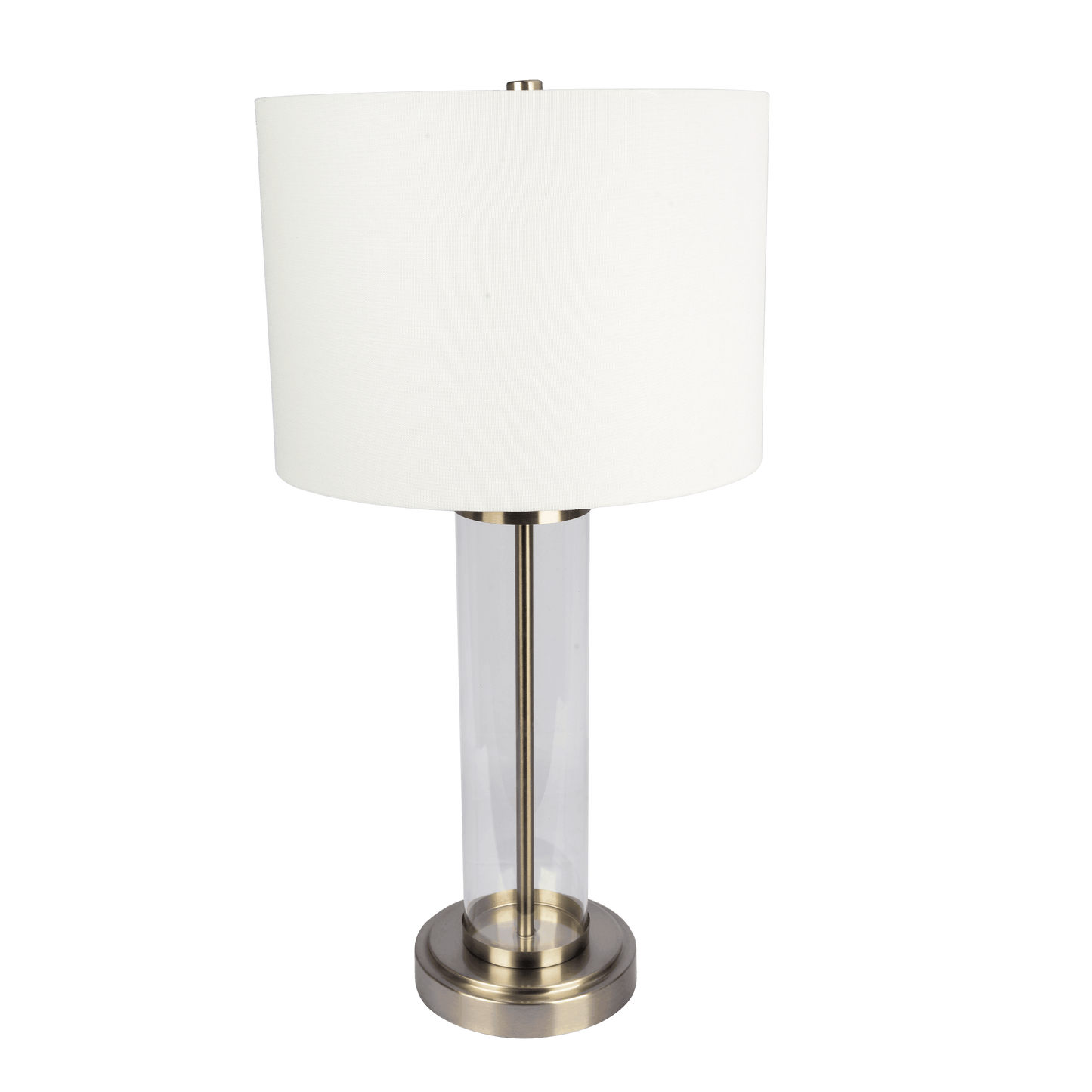 Modern Table Lamp with On/Off Switch, Clear Glass Body, Metal Base, 28in, 14in Diameter Brushed Nickel