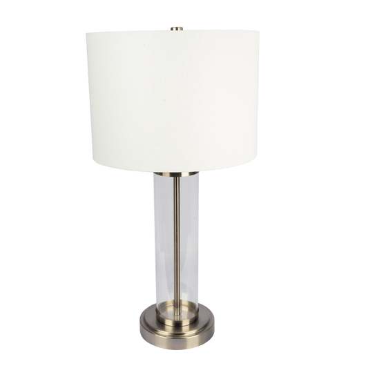 Modern Table Lamp with On/Off Switch, Clear Glass Body, Metal Base, 28in, 14in Diameter Brushed Nickel