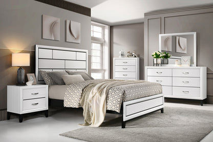 Sleek White Contemporary Queen Bed with Elegant Black Accents