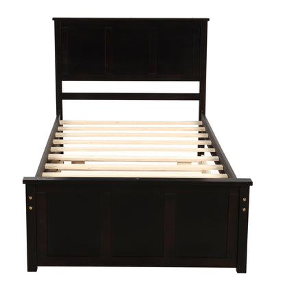 Espresso Twin Size Platform Bed with Dual Under-Bed Drawers on Wheels