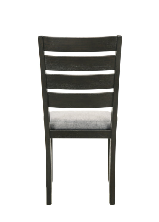 Contemporary Dining Chairs Set of 2, Solid Wood, Fabric Cushions, Ladder Back, Wheat Charcoal Finish