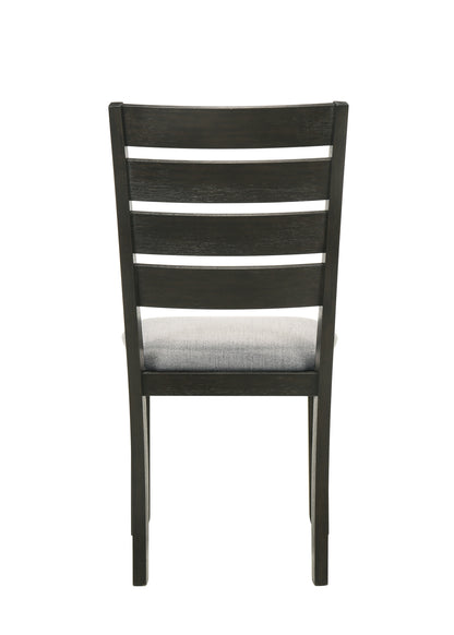 Contemporary Dining Chairs Set of 2, Solid Wood, Fabric Cushions, Ladder Back, Wheat Charcoal Finish