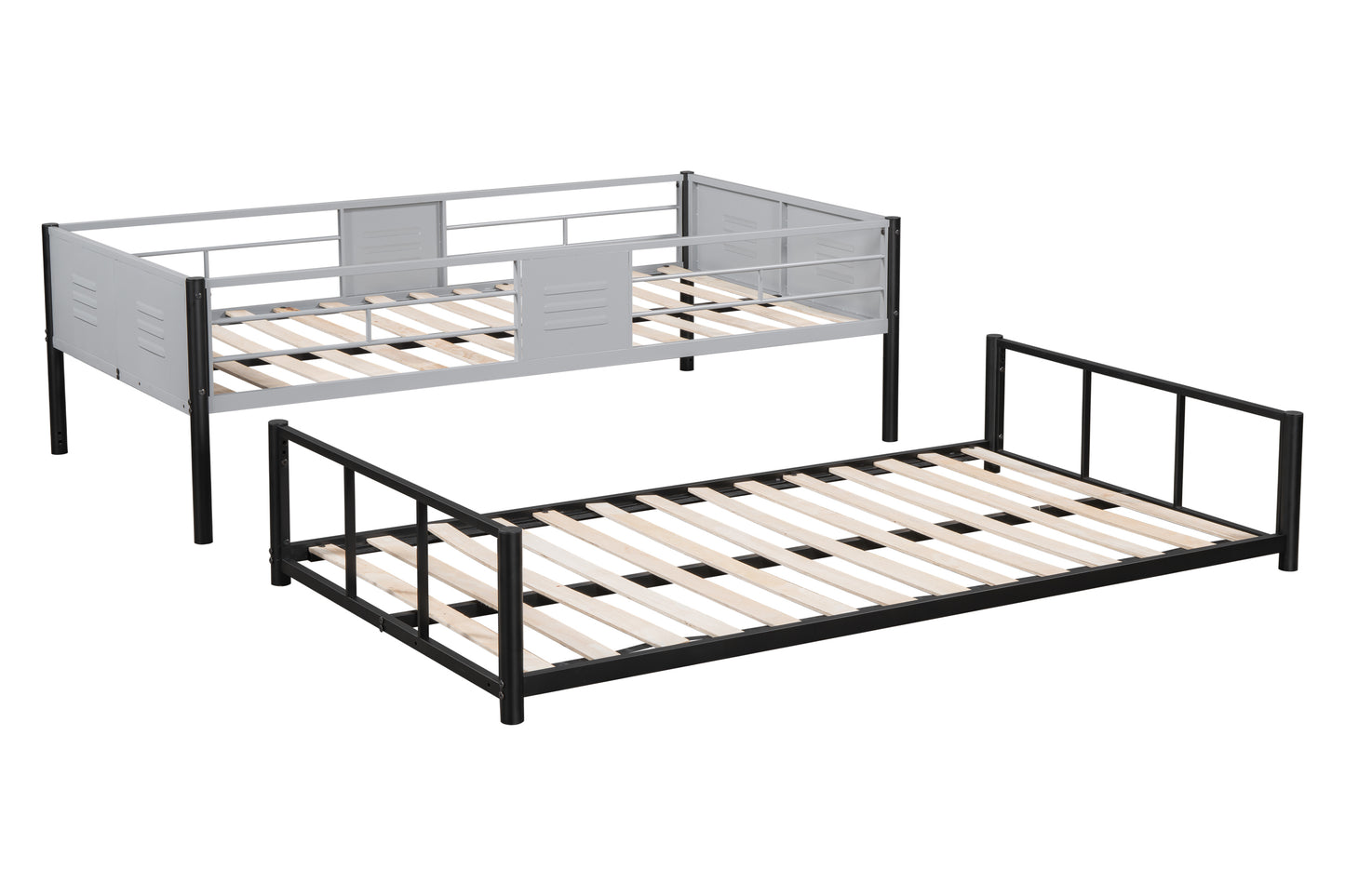 Sturdy Metal Twin Over Twin Bunk Bed with Safety Guardrail and Noise-Reduced Design