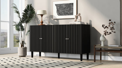 U_STYLE Elegant Four-Door Sideboard with Wavy Pattern Doors, Cylindrical Legs, and Sleek Metal Handles, Adjustable, Suitable for Study, Entryway and Living Room
