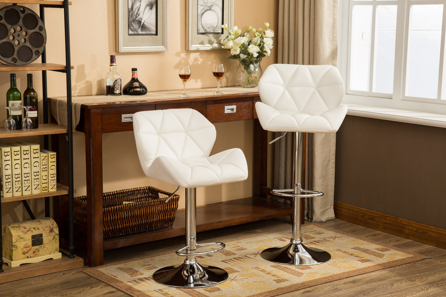Glasgow Tufted Adjustable Height Bar Stools Set Of 2 White