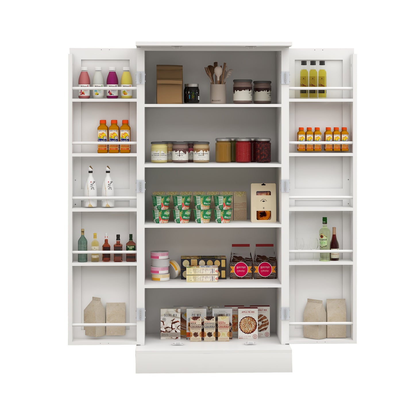 Elegant 50" White LED Pantry Cabinet with Dual Doors, Adjustable Shelves, and Intelligent Lighting for Stylish Kitchen and Dining Storage