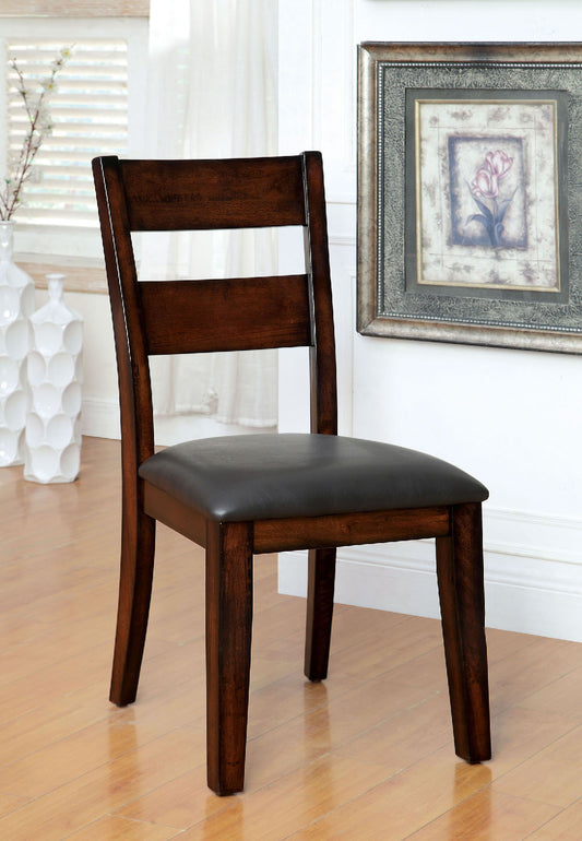 Solid Wood Dining Chairs Set of 2, Transitional, Padded Leatherette, Ladder Back, 19.25W x 39.25H, Dark Cherry