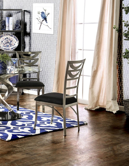 2-Piece Contemporary Metal Dining Chairs with Padded Microfiber Seats, Ladder-Back, Powder-Coated Black