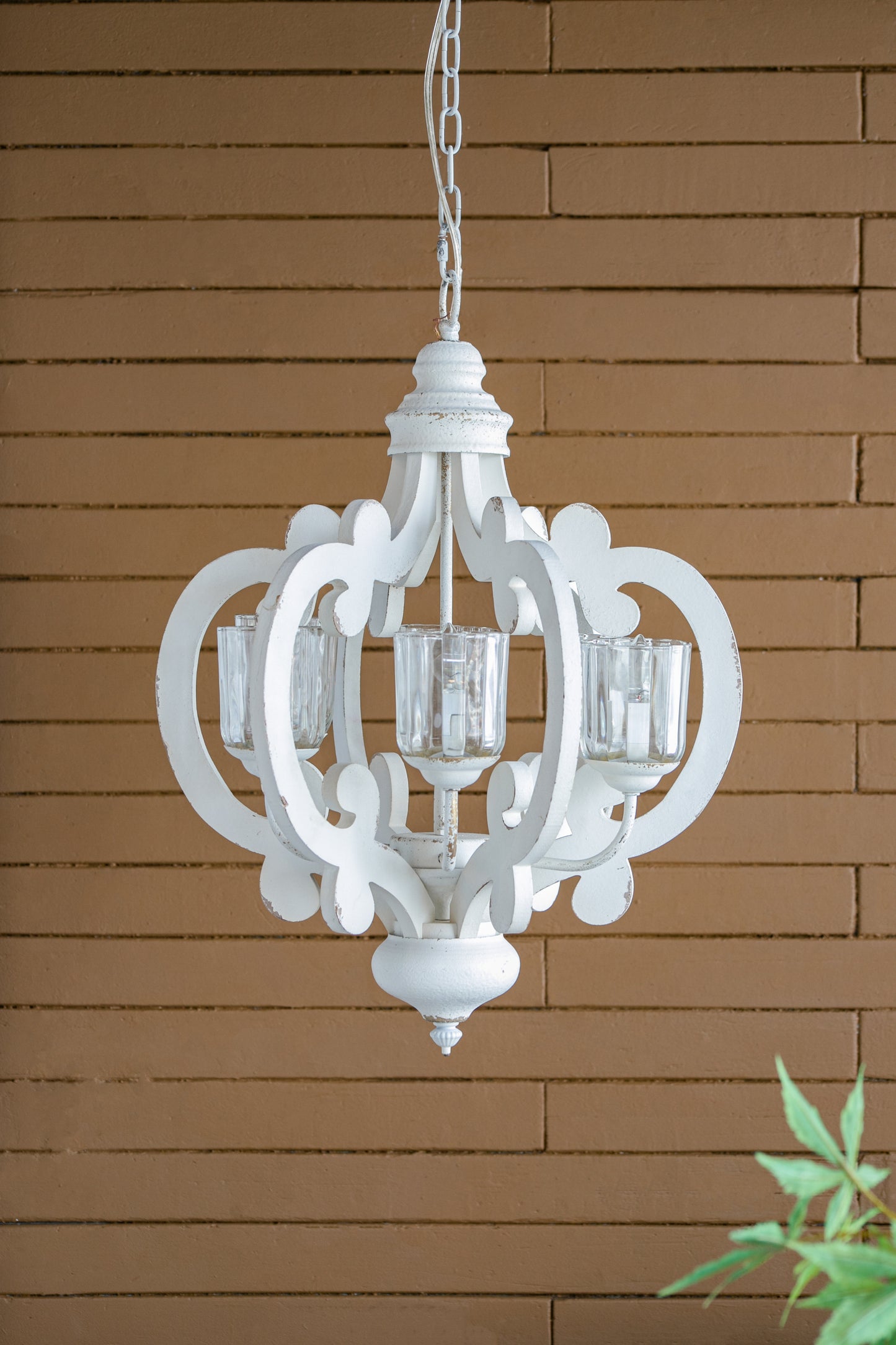 Farmhouse 6-Light Wood Chandelier Pendant with Adjustable Chain for Dining Room and Entryway Cream Finish