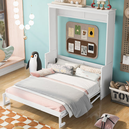 Versatile Queen Murphy Bed with Integrated Shelf in White