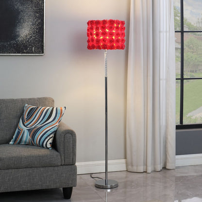 63-Inch Floor Lamp with Roses Bloom Shade, Acrylic/Metal Twisted Body, Chrome Base, UL Listed Red