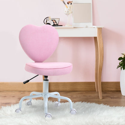 Cute Pink Heart-Shaped Swivel Office Chair with Adjustable Height and Rolling Wheels