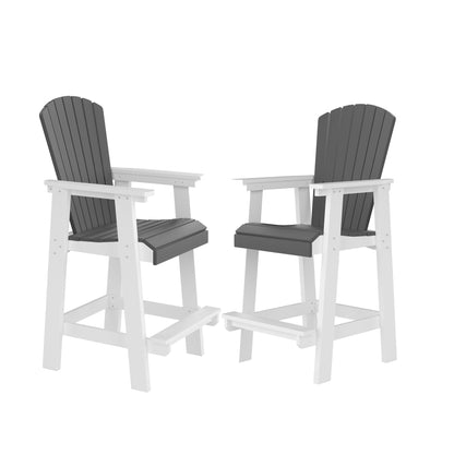 HDPE Outdoor Tall Adirondack Bar Chairs Set Of 2 With High Back For Patio Weather Resistant Garden Stools White And Gray