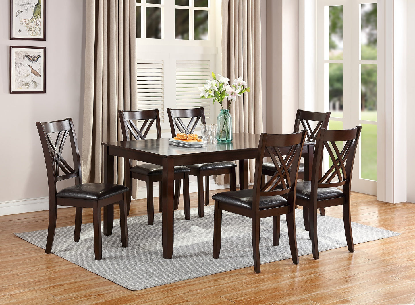 7 Piece Dining Set With Table And Six X Back Chairs Espresso