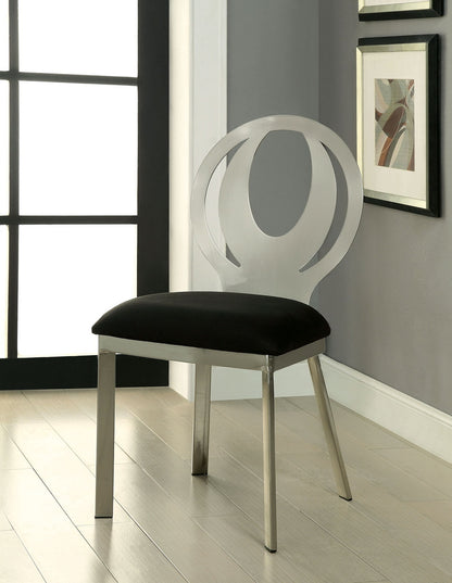 Contemporary 2pc Metal-Frame Dining Chairs with Microfiber Seats, Oval Back, Powder-Coated Satin Finish Black