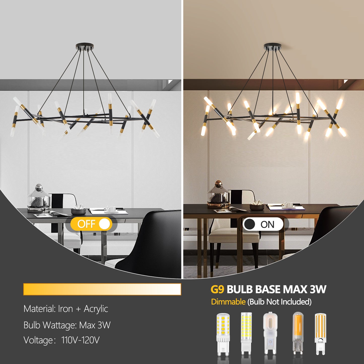 Modern Branch Chandelier with Frosted Tubes, Adjustable Pendant for Dining and Living Rooms Black & Gold