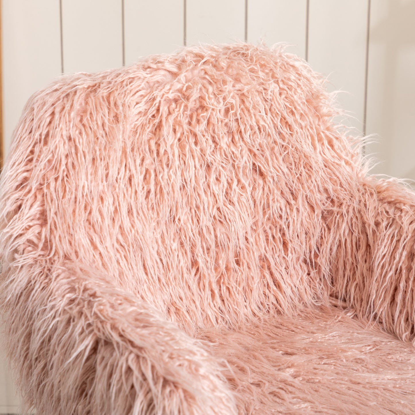 Chic Pink Faux Fur Makeup Vanity Chair with Adjustable Height and Chrome Base