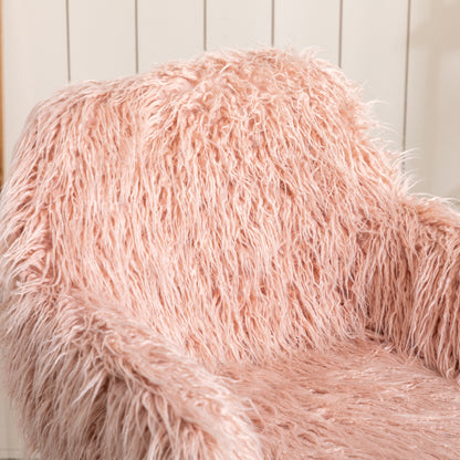 Chic Pink Faux Fur Makeup Vanity Chair with Adjustable Height and Chrome Base