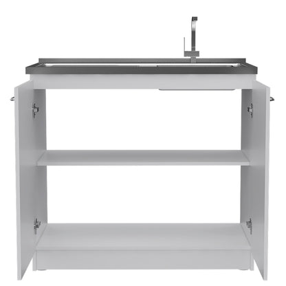 Oklahoma Modern Utility Sink Cabinet with Stainless Steel Top and Double Doors