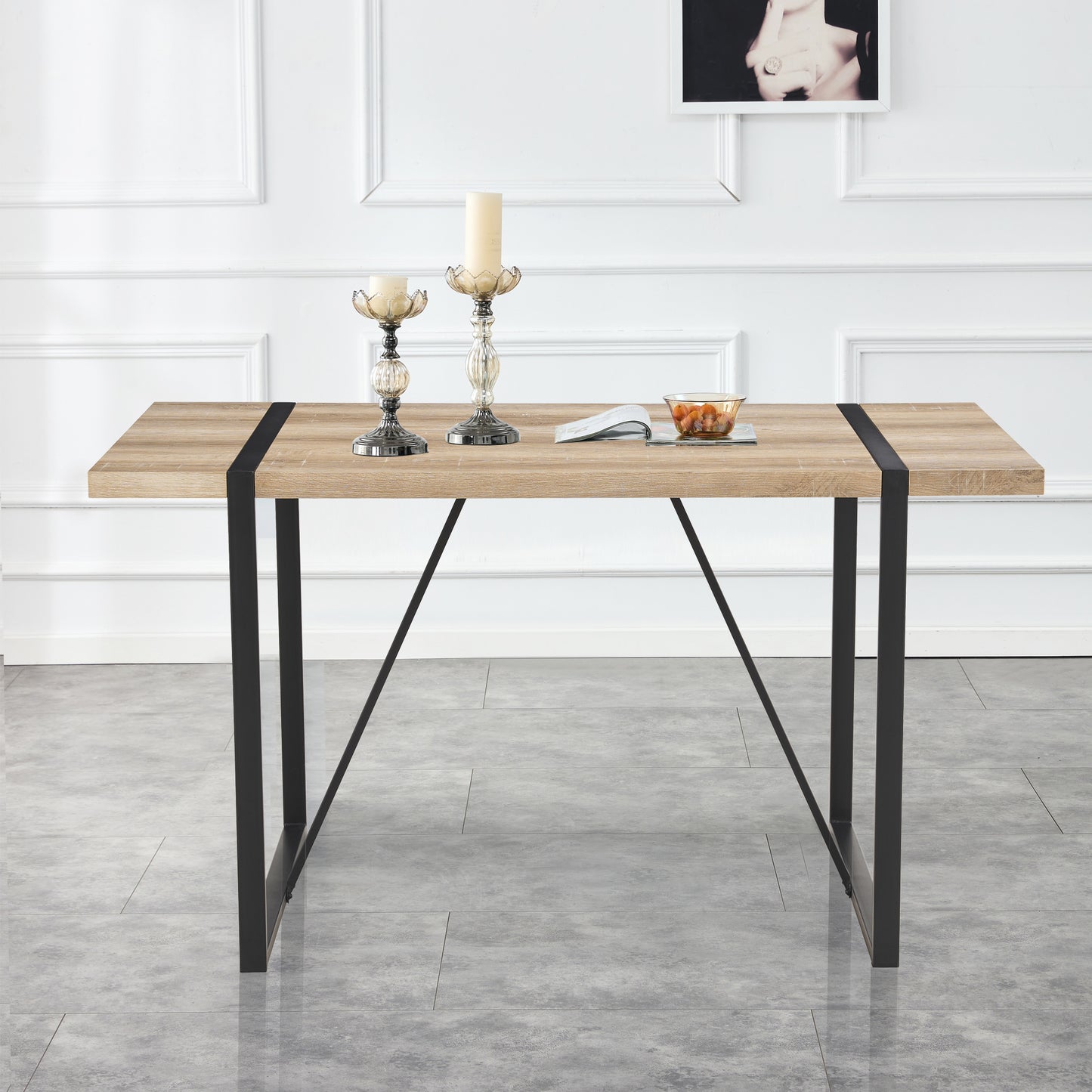 Dining Table For Four To Six Top Black Legs Rustic Brown