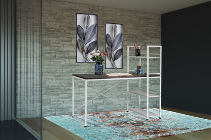 Convertible Dual-Sided Workstation Desk with Bookshelf - White/Brown