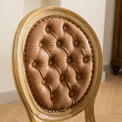 French Style Solid Wood Dining Chair Set of 2 with PU Leather, Nailhead, High Back, Rubberwood Orange