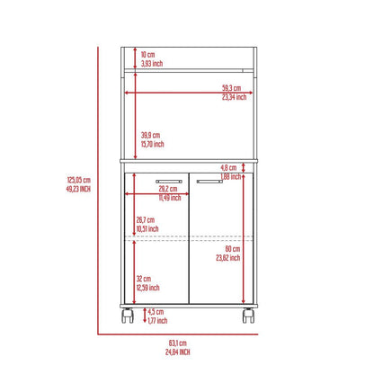 White 2-Door Kitchen Pantry with Microwave Shelf and Caster Wheels