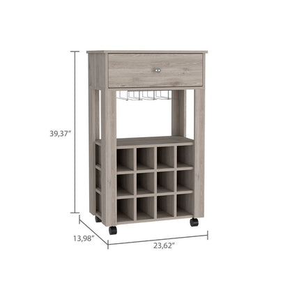Modern Light Gray Wine Cart With Drawer And Cubbies