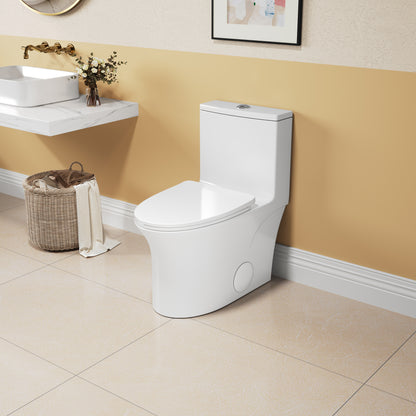 Comfort Height Elongated One-Piece Toilet with Dual-Flush System, CUPC & WaterSense Certified, White Ceramic, Soft Close Seat T039WT