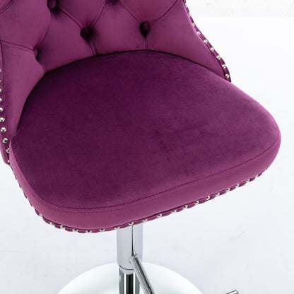Purple Velvet Swivel Bar Stools Adjustable 25-33 Set Of 2