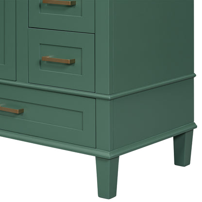 30" Stylish Green Bathroom Vanity with Soft-Close Doors and Sink Combo, Modern Cabinet Featuring 3 Spacious Drawers and Solid Wood Frame