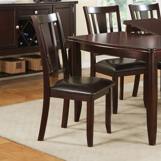 Set of 2 Contemporary Dining Chairs with Slat Back, Faux Leather Cushions, Easy Assembly Brown