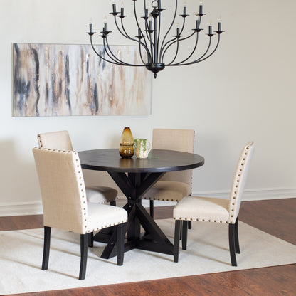 5 Piece Dining Set Round Cross Buck Table With Four Chairs
