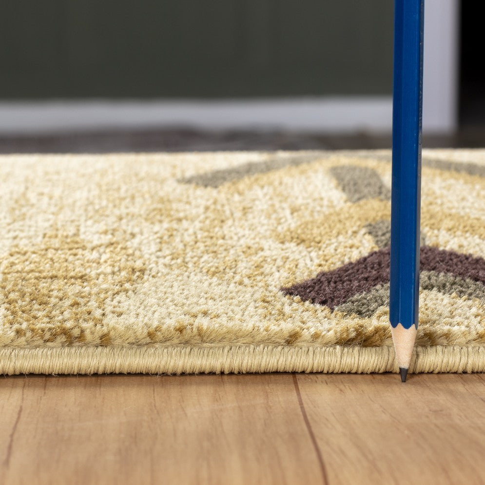 Southwest Area Rug, 5'3" x 7'3", Low-Pile Polypropylene, Jute Backing, Stain-Resistant, Kid Safe, Cream