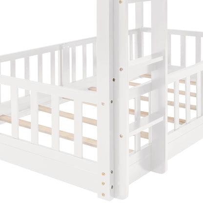 Stylish Twin Over Twin Bunk Bed with Fun Slide and Versatile Ladder in White
