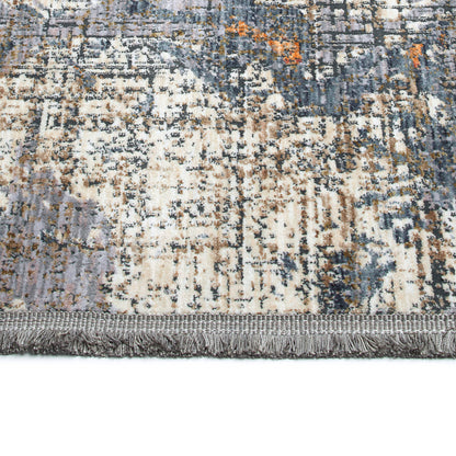 5'3" x 7'3" Modern Abstract Cut-Pile Area Rug, Polyester, Indoor Use, Stain-Resistant, Grey Multi