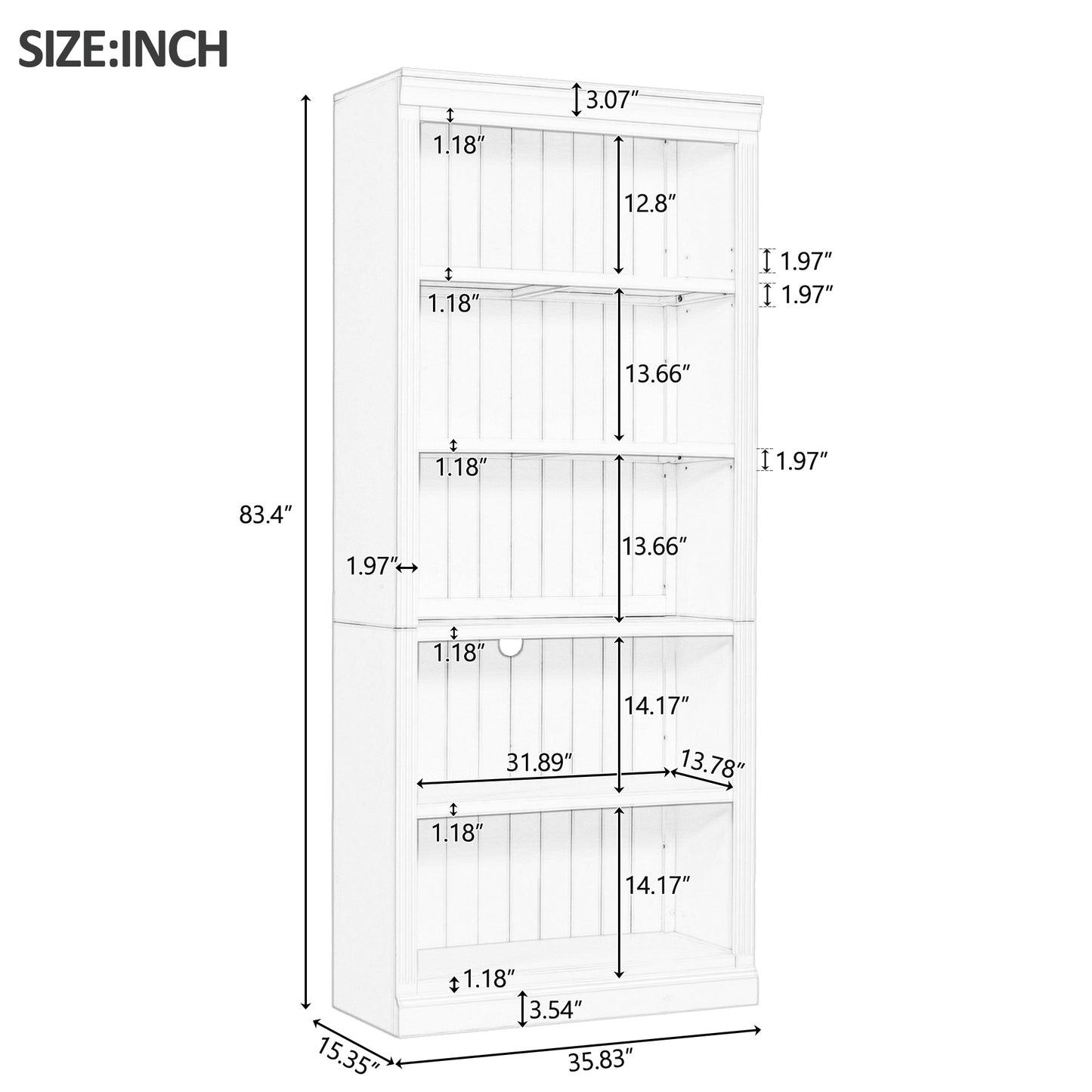 Modern 5-Tier White Wooden Bookcase with Adjustable Shelves for Home and Office Storage