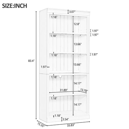 Modern 5-Tier White Wooden Bookcase with Adjustable Shelves for Home and Office Storage