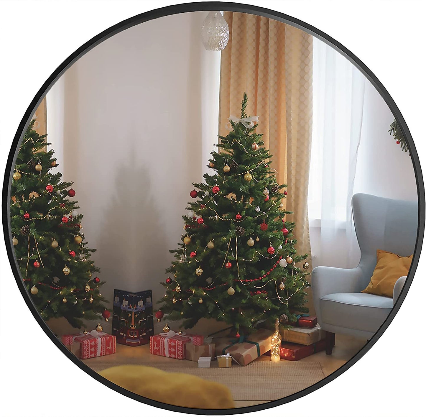 Classic 16-Inch Black Round Metal Bathroom Mirror