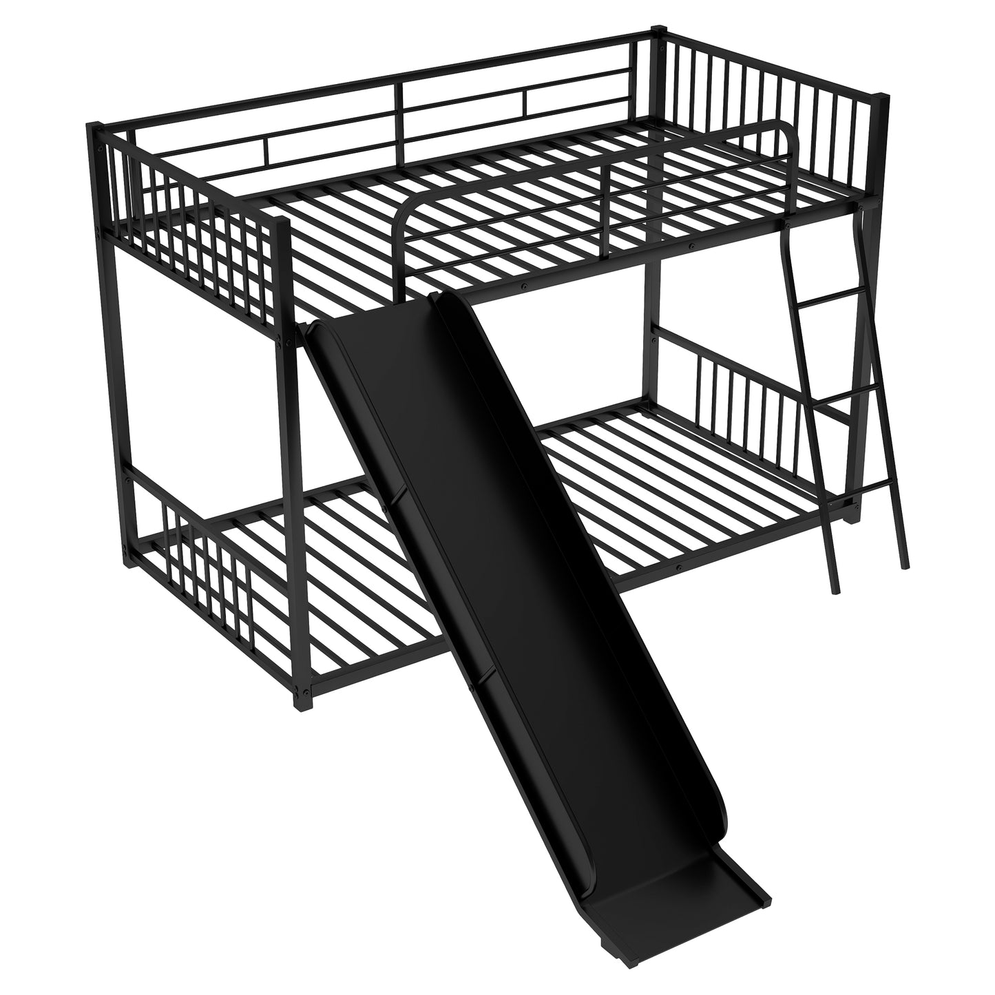 Twin Metal Bunk Bed with Fun Slide - Black Color