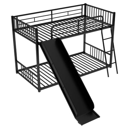 Twin Metal Bunk Bed with Fun Slide - Black Color