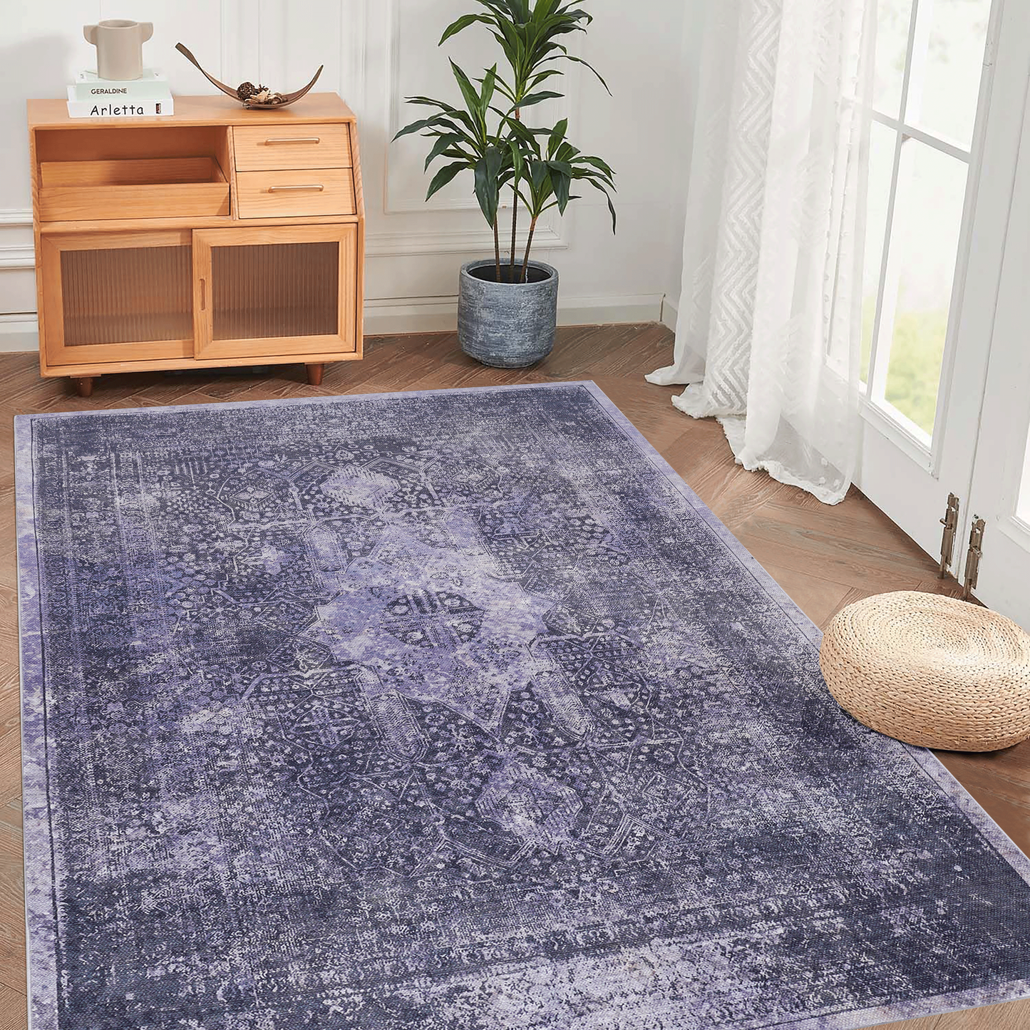 5x8 Machine-Washable Low-Pile Area Rug for Living Room; Non-Slip, Foldable, Kid & Pet Friendly Anthracite