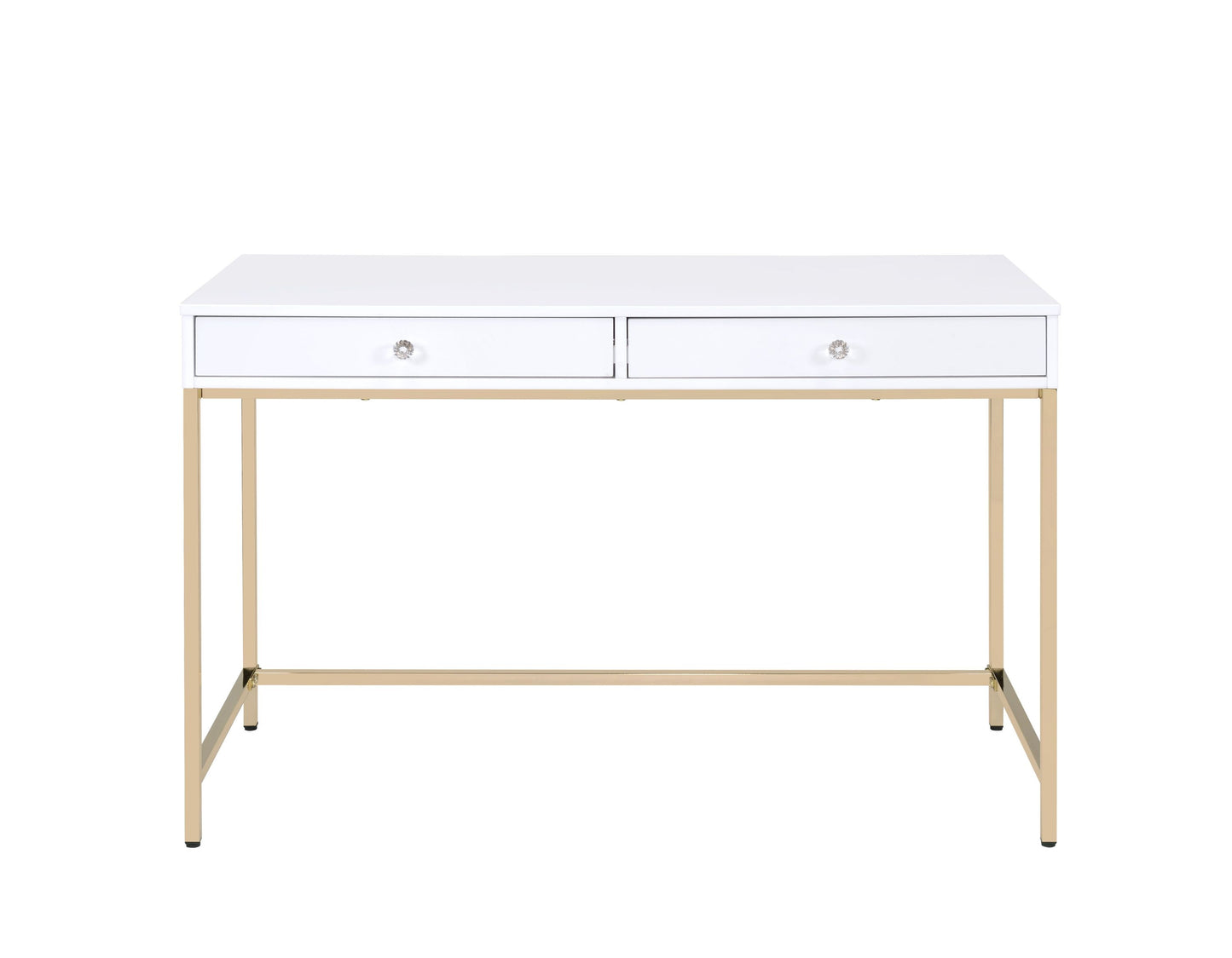 Contemporary White High Gloss Writing Desk with Gold Accents