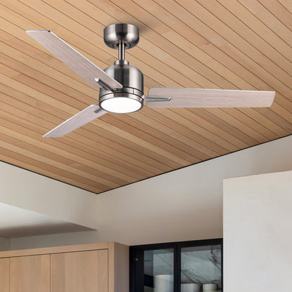 48-Inch Low-Profile Ceiling Fan with Light, DC Motor, Remote, for 12x12-14x14 ft, Brushed Nickel