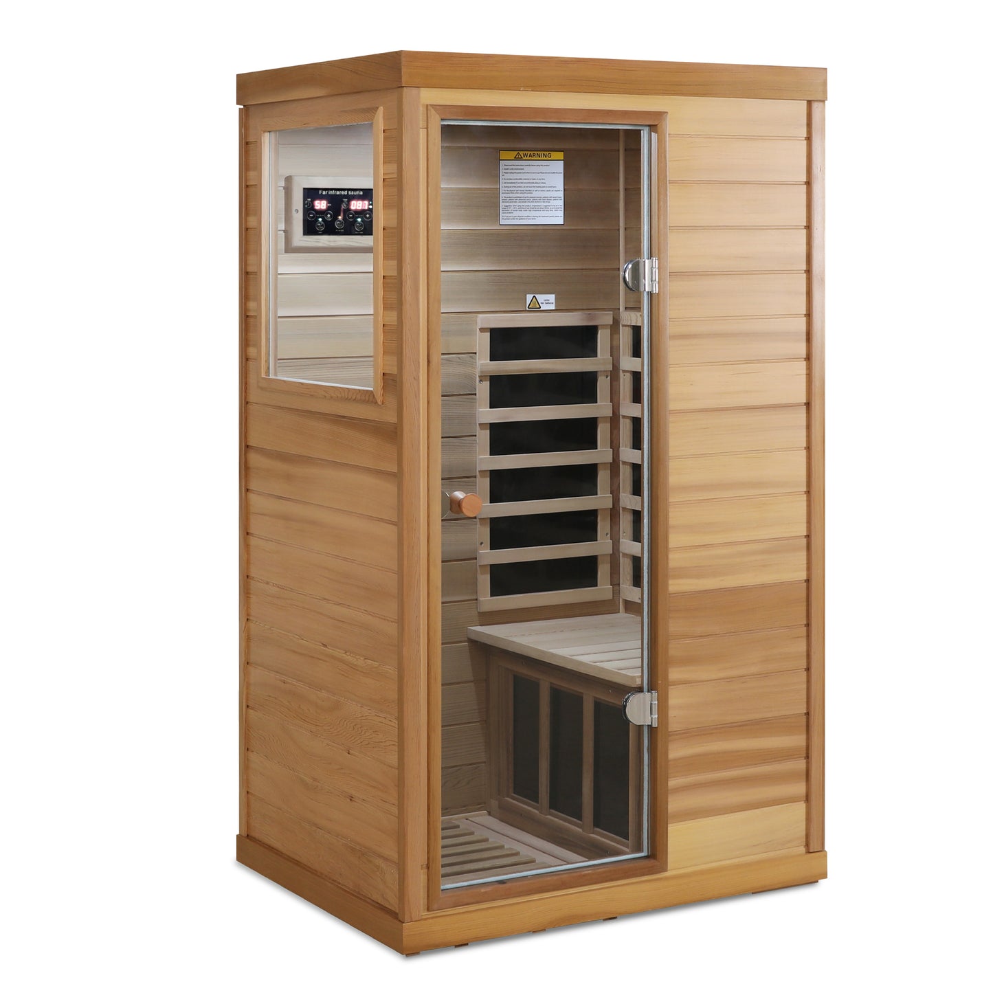 1-Person Indoor Far Infrared Sauna with Left Glass Door, 36x28x62 in, LCD, Bluetooth, 1050W Red Cedar