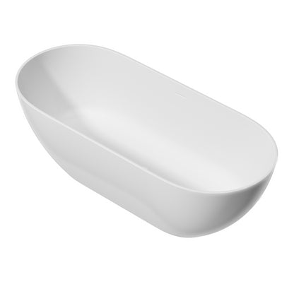 Luxury 69" Solid Surface Freestanding Soaking Bathtub - Handcrafted Matte White Stone Resin with Overflow and Pop-up Drain