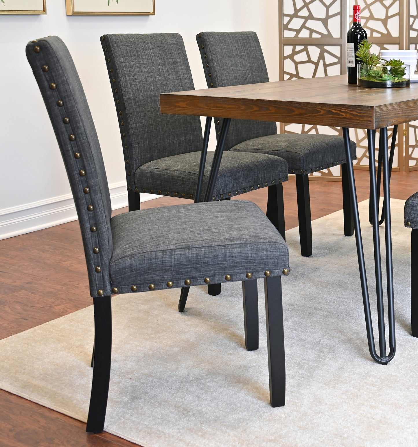 Hairpin Dining Table Set With 6 Chairs Three Color Options