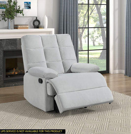Manual Velvet Recliner with Pillow-Top Arms and Tufted Back, Wood Frame Living Room Chair, Light Gray