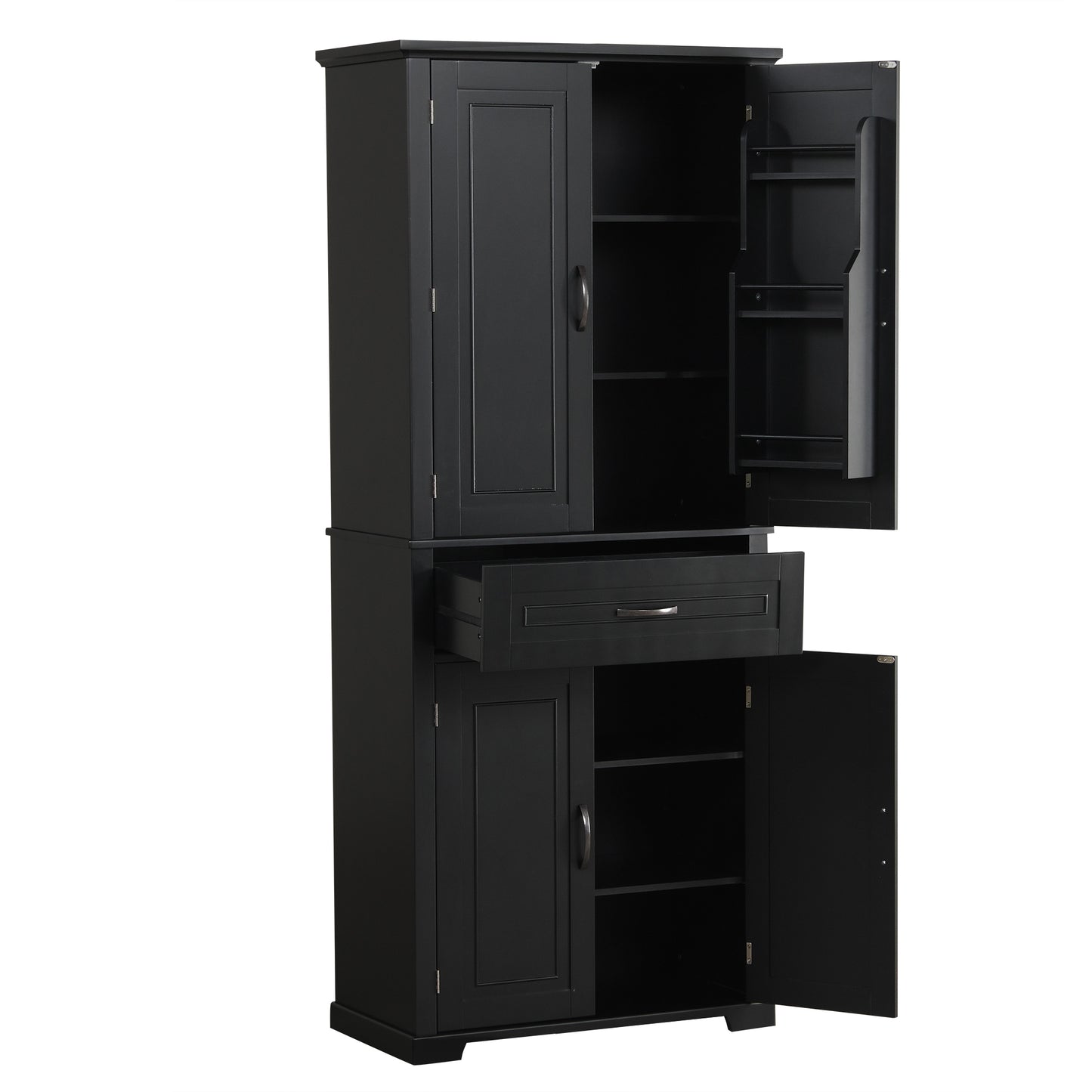 Tall Black Bathroom Storage Cabinet with Adjustable Shelf, Doors, and Drawer for Versatile Organization